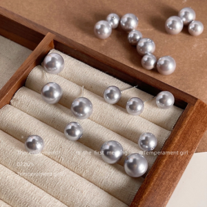 S925 Silver Needle Vintage Gray Pearl Stud Earrings